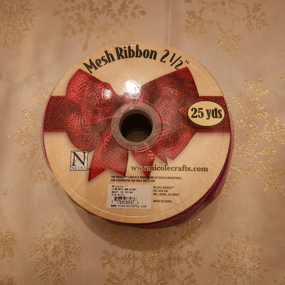 NDI Metallic Pink Deco Mesh Ribbon 2.5 Inch x 25 Yds Floral Craft Wreath Bows - Picture 2 of 5